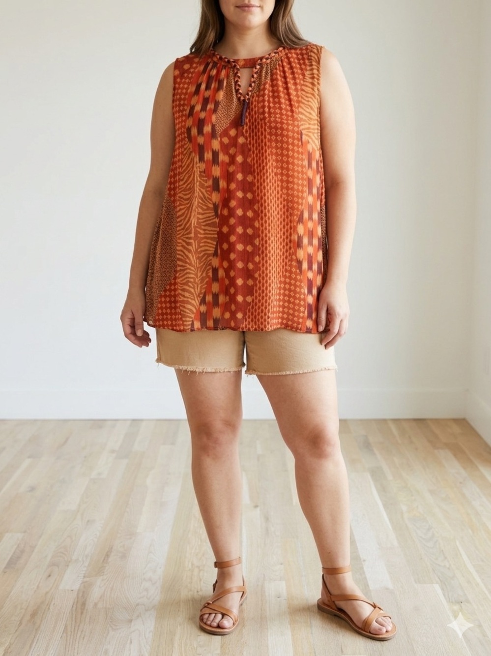 Soft Surroundings Sleeveless Tunic Top with braided neckline detail